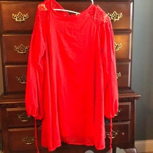 NWOT Red dress with lace and tie accents